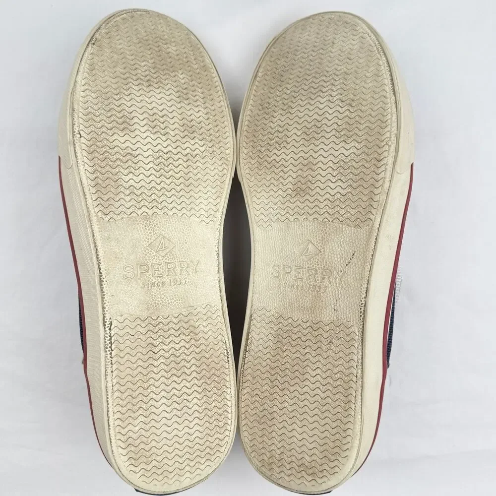 Sperry Boat Shoes Mens 8 Red White Blue Canvas Preppy Nautical Coastal Americana